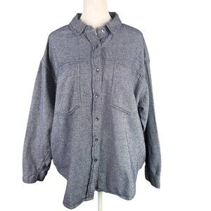 Aerie Women's M Anytime Fave Flannel Button Down Shirt Navy Twill Oversized Fit